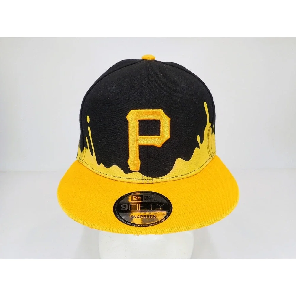 New Era 9FIFTY Pittsburgh Pirates Snapback Hat Black Yellow Paint Drip MLB